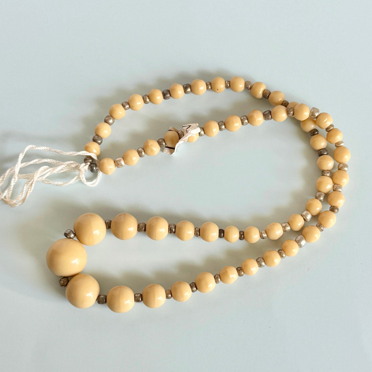 W.Germany Vintage Glass Beads Size Gradation Strand Milk Tea 37~38cm