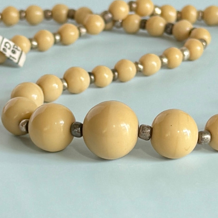 W.Germany Vintage Glass Beads Size Gradation Strand Milk Tea 37~38cm