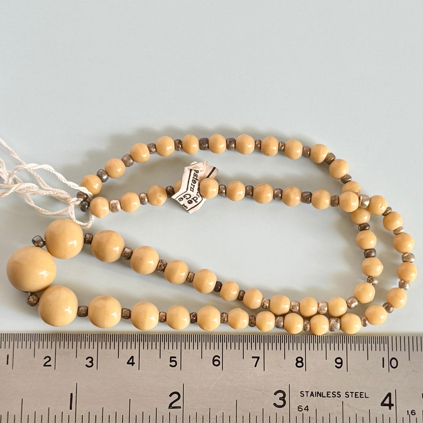 W.Germany Vintage Glass Beads Size Gradation Strand Milk Tea 37~38cm