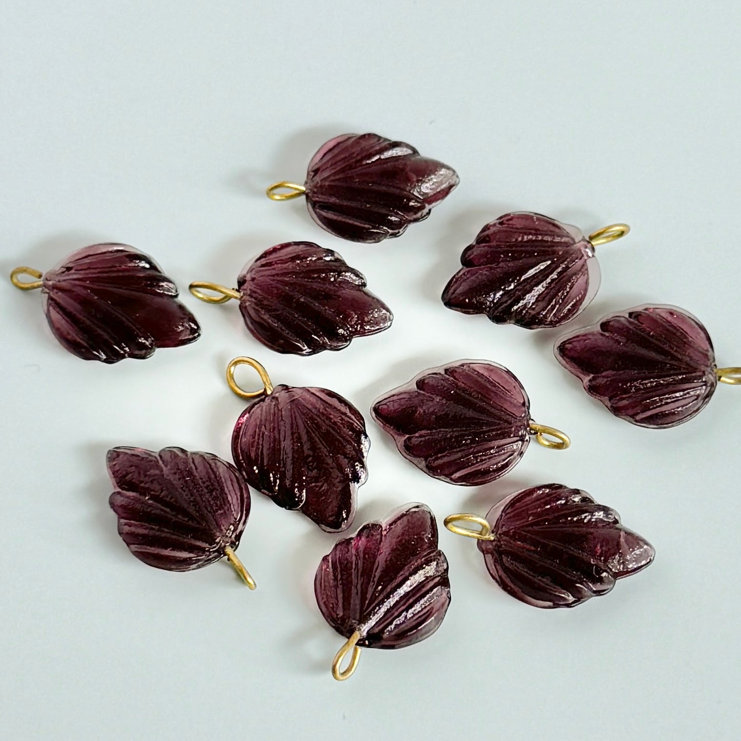Glass Leaf with Brass Loop 15x12mm【2pcs】【Amethyst or Olive】