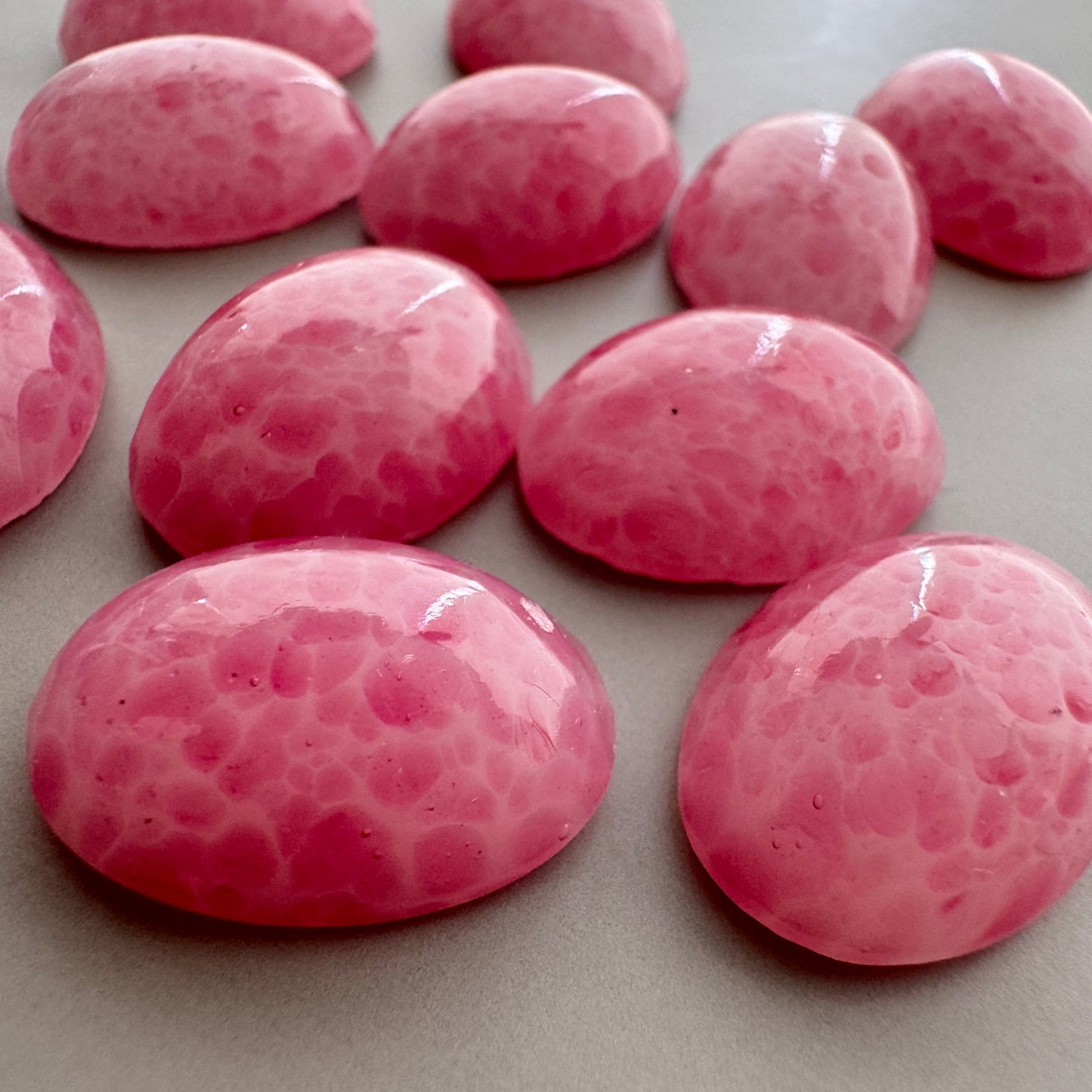 Japan Vintage Glass Opaque Cabochon Rose Quartz Oval 18x13mm