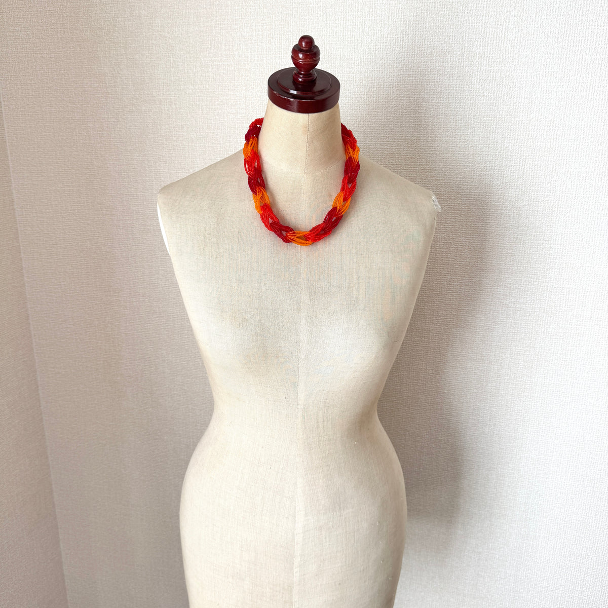 Preciosa Glass Braided Necklace Red Orange