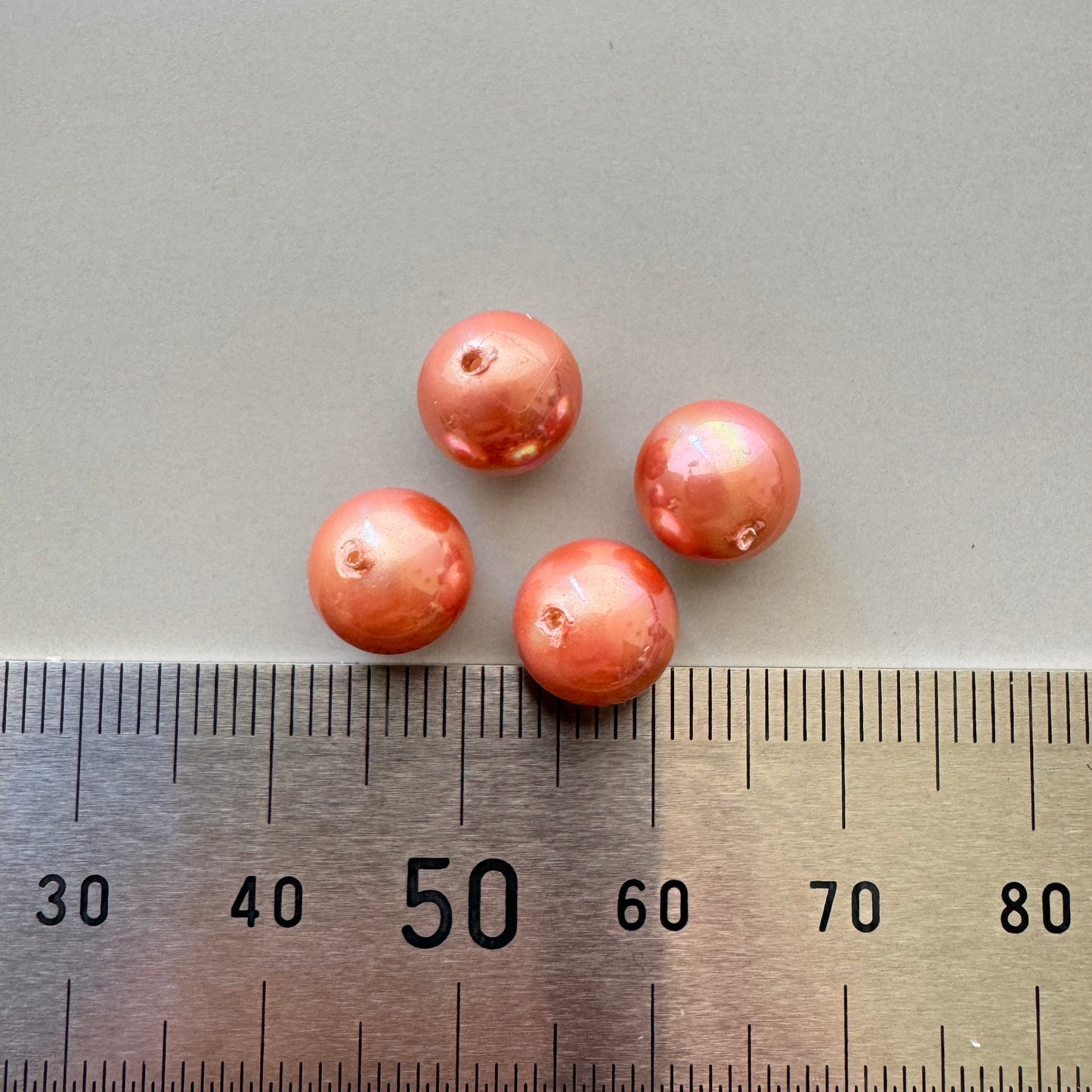 Japan Deadstock Glass Orange Pearl Beads Round 10mm【4 pcs】