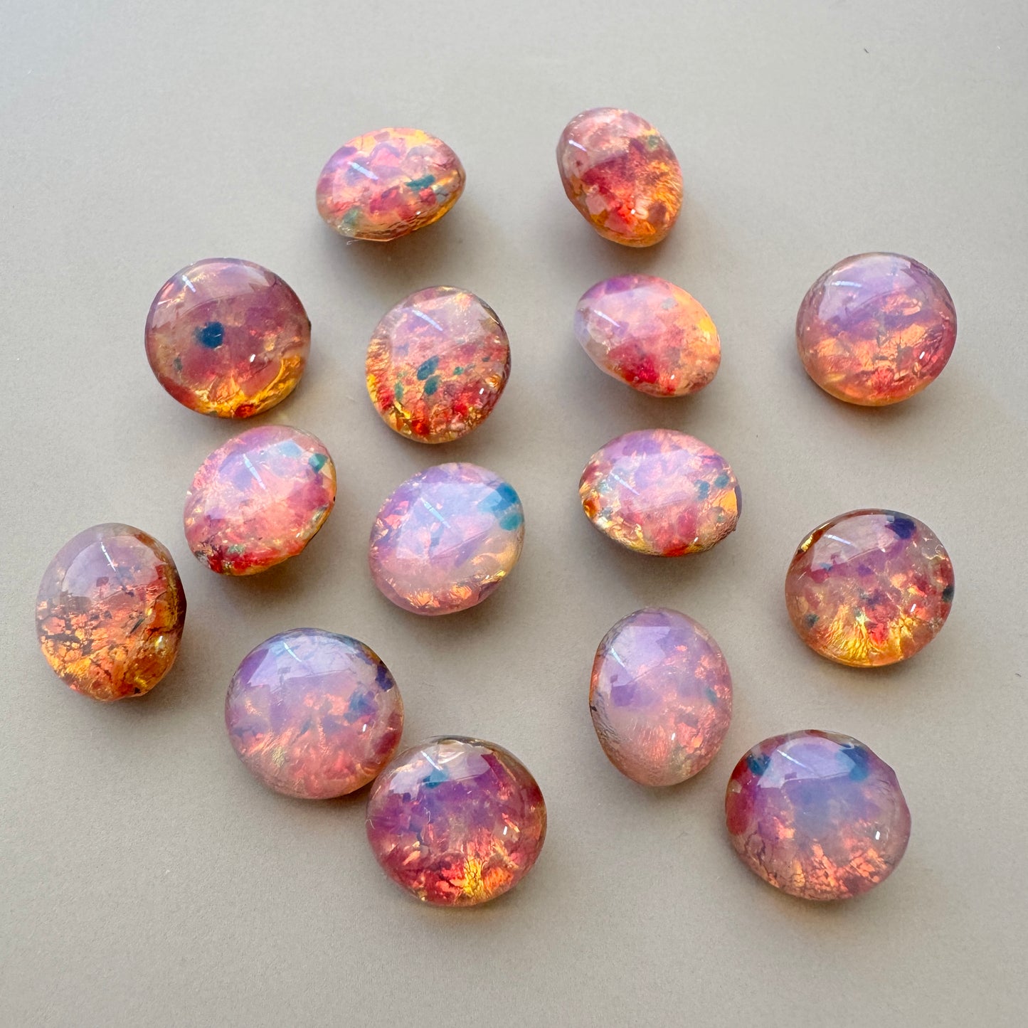 German Vintage Glass Point Back Fire Opal Round 48ss【2 pcs】