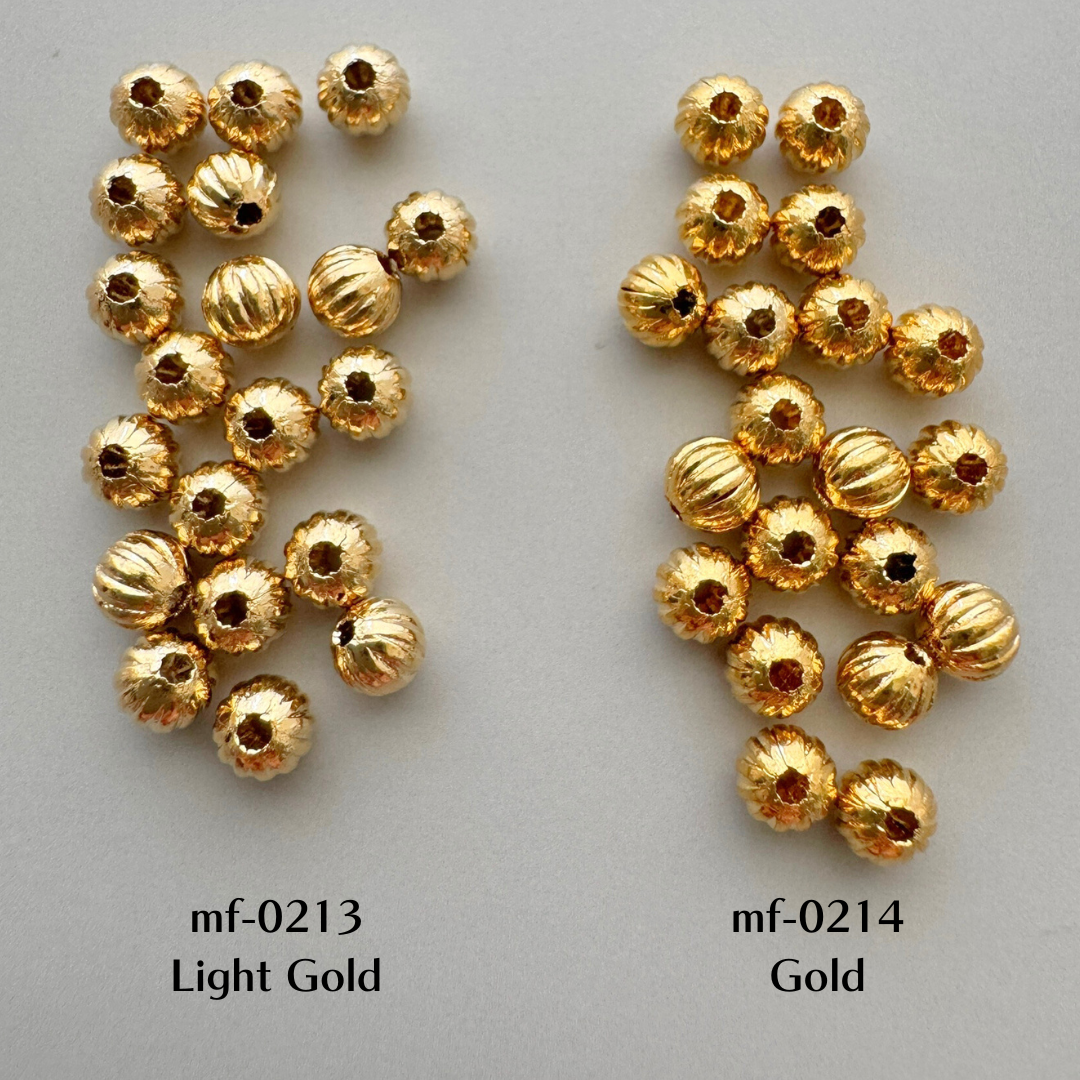 Deadstock Light Gold Plated Metal Ribbed Beads 4mm