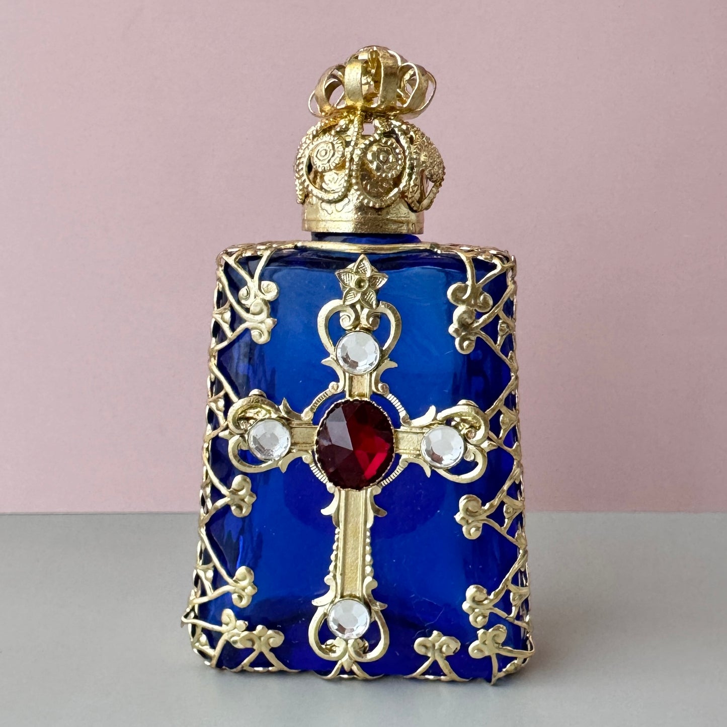 Czech Handmade Perfume Bottle Cross B品【po-0238】
