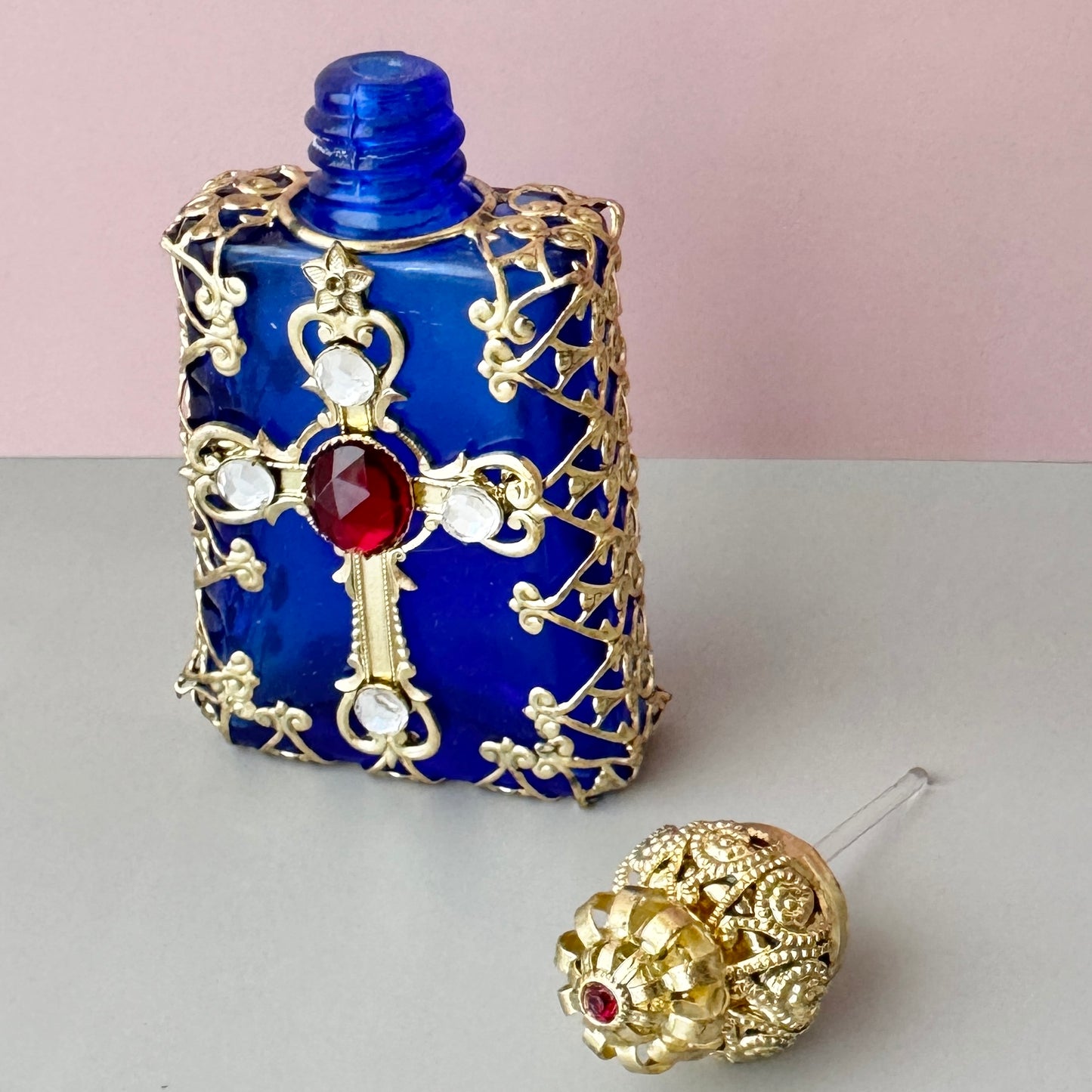 Czech Handmade Perfume Bottle Cross B品【po-0238】