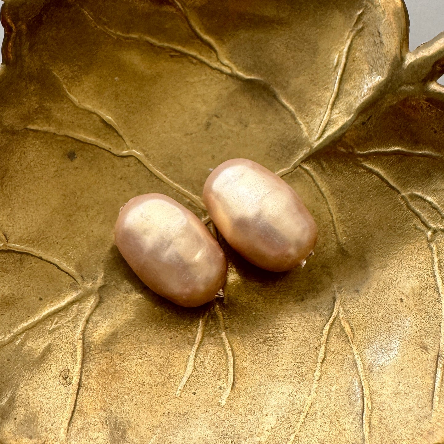 Japan Vintage Glass Baroque Pearl Oval Beige 15x10mm【2pcs】