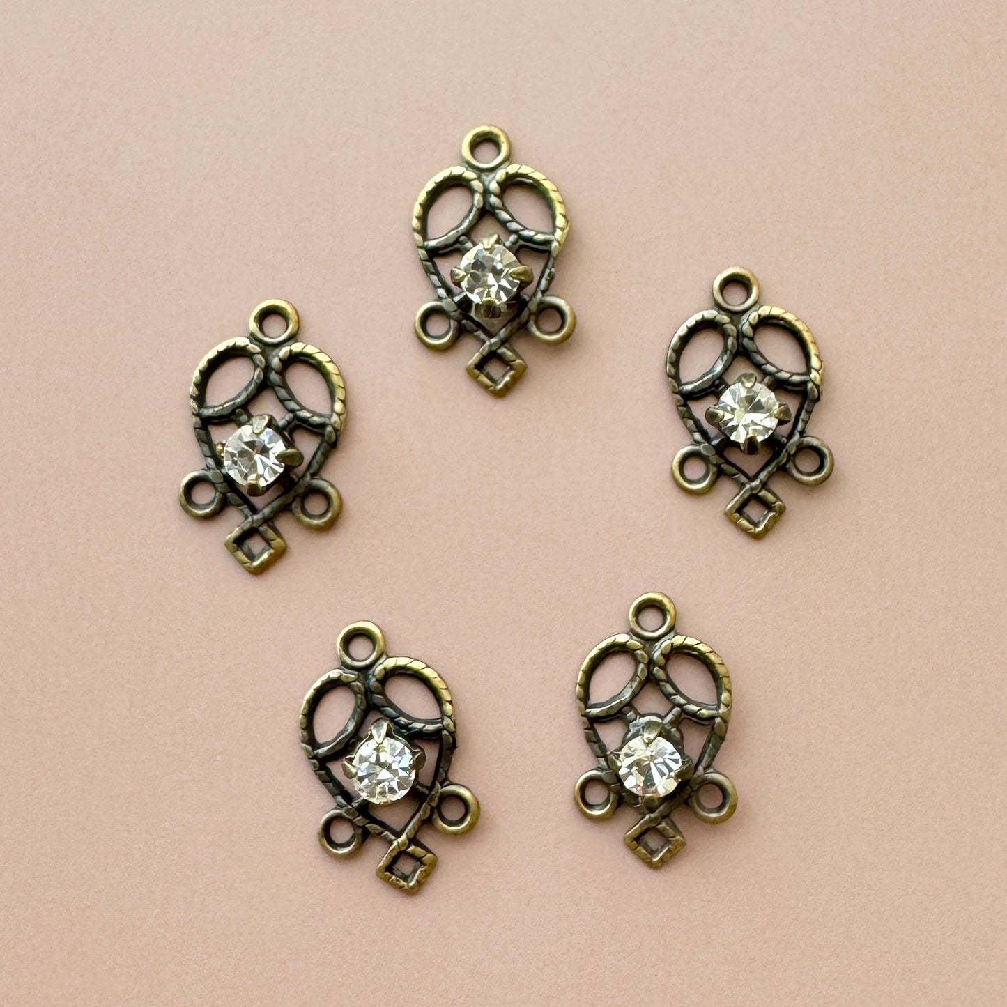 Vintage Metal Rhinestone Filigree 15x8mm 5pcs