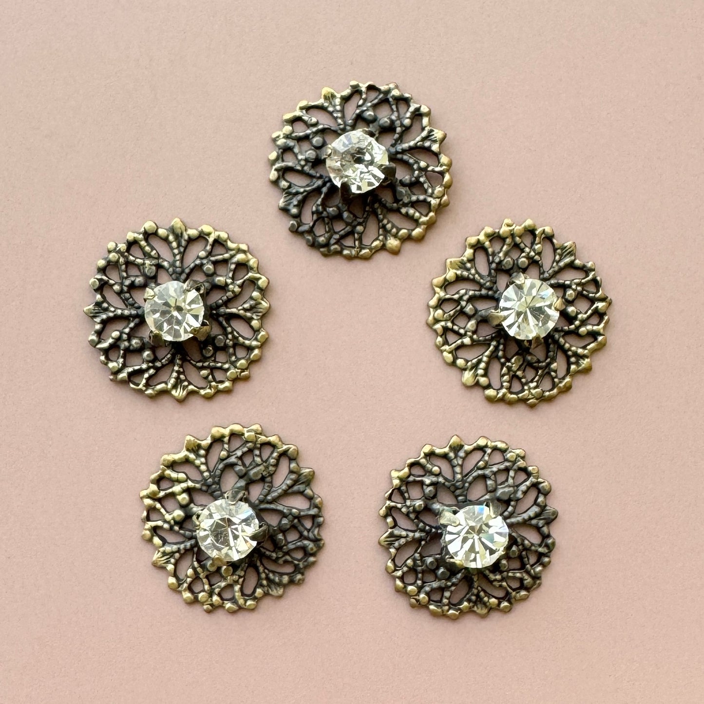 Vintage Metal Rhinestone Filigree 12mm 5pcs