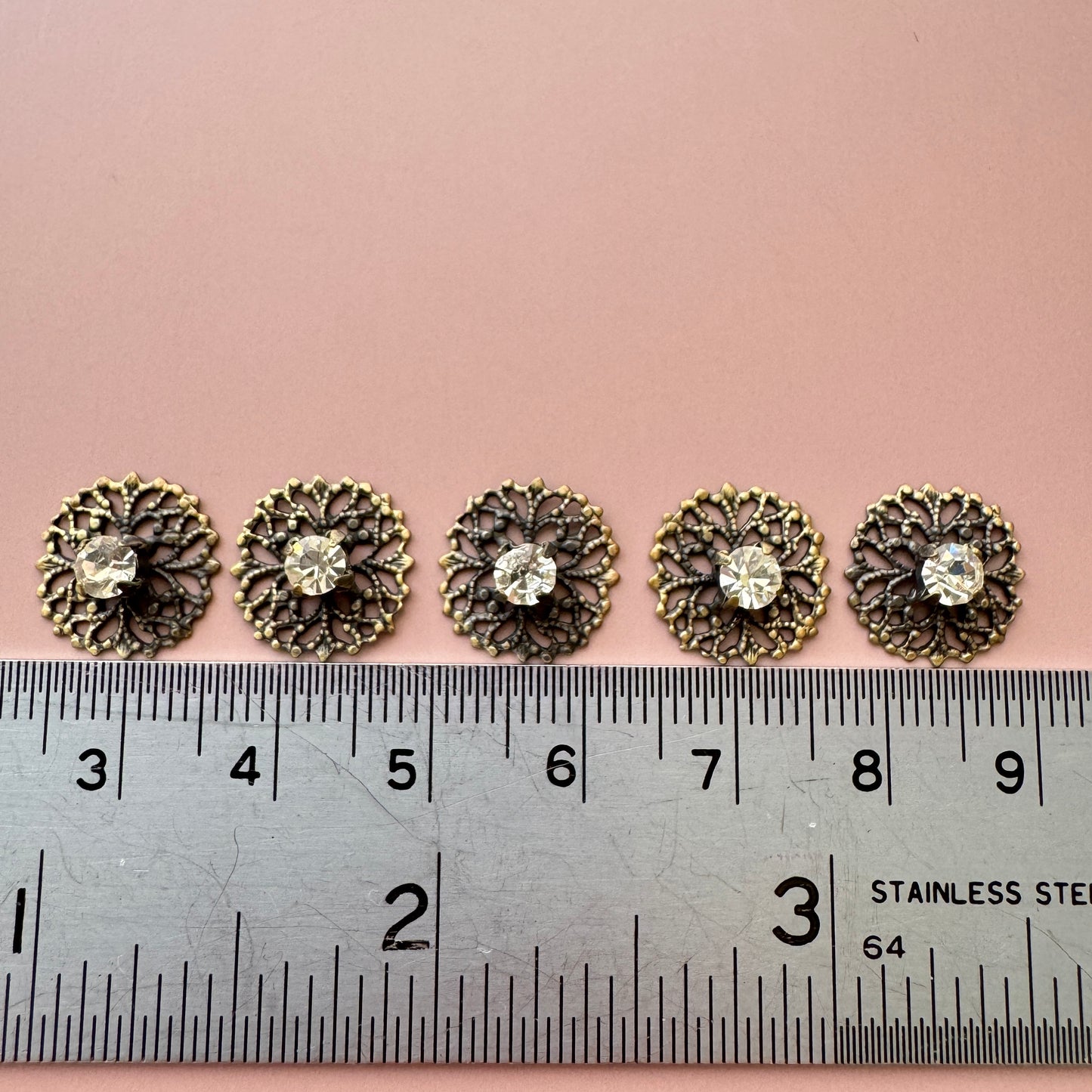 Vintage Metal Rhinestone Filigree 12mm 5pcs