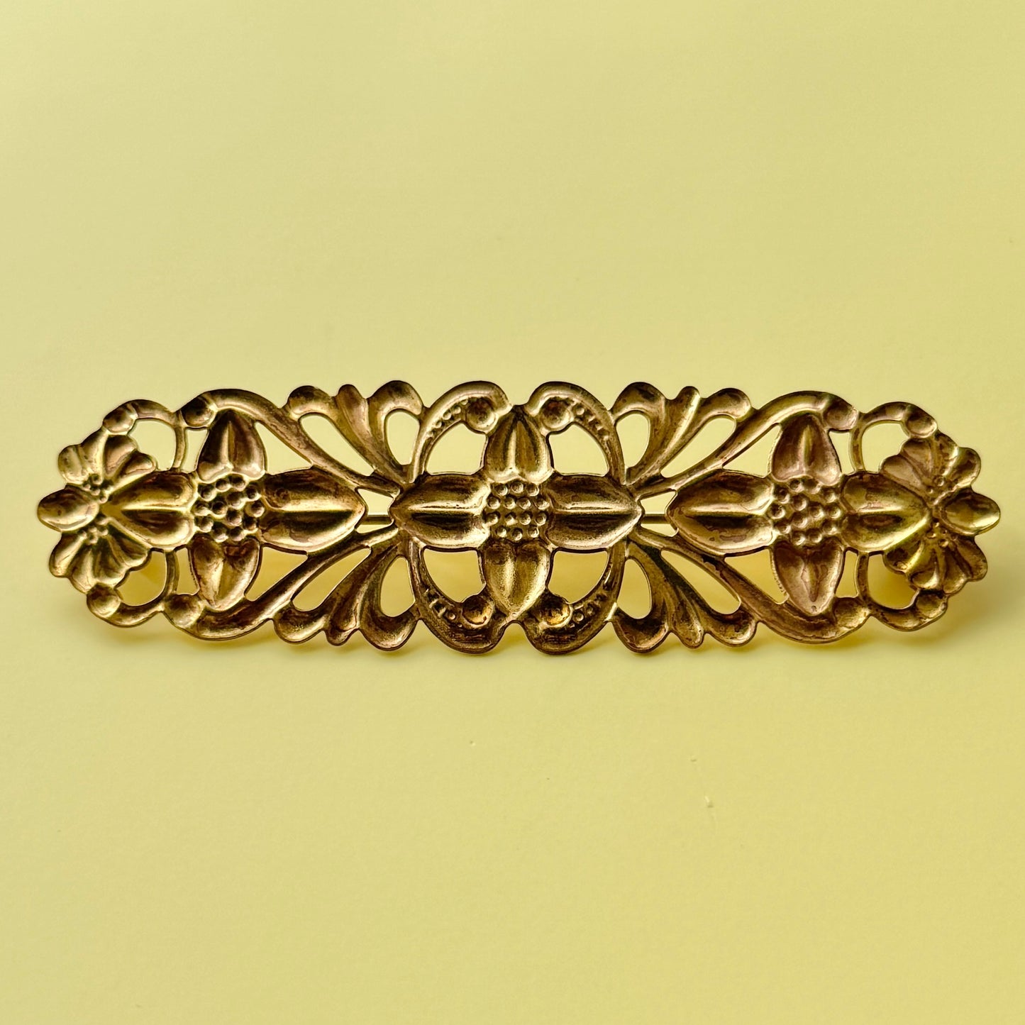 Vintage Brass Stamping Flowers Brooch Base 28x90mm
