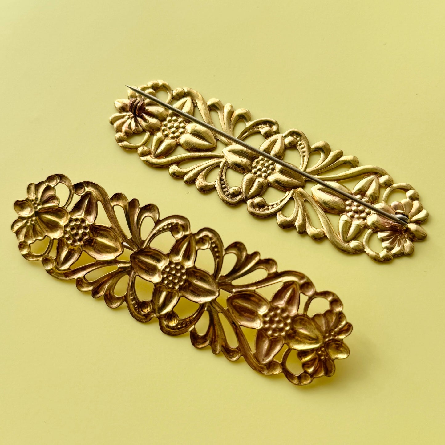 Vintage Brass Stamping Flowers Brooch Base 28x90mm