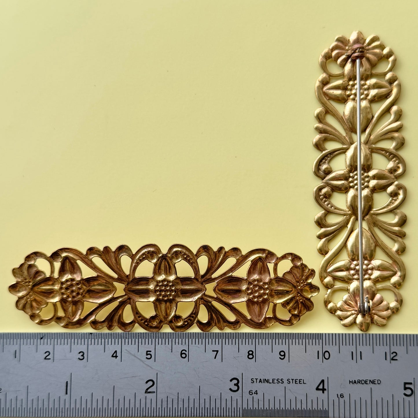 Vintage Brass Stamping Flowers Brooch Base 28x90mm