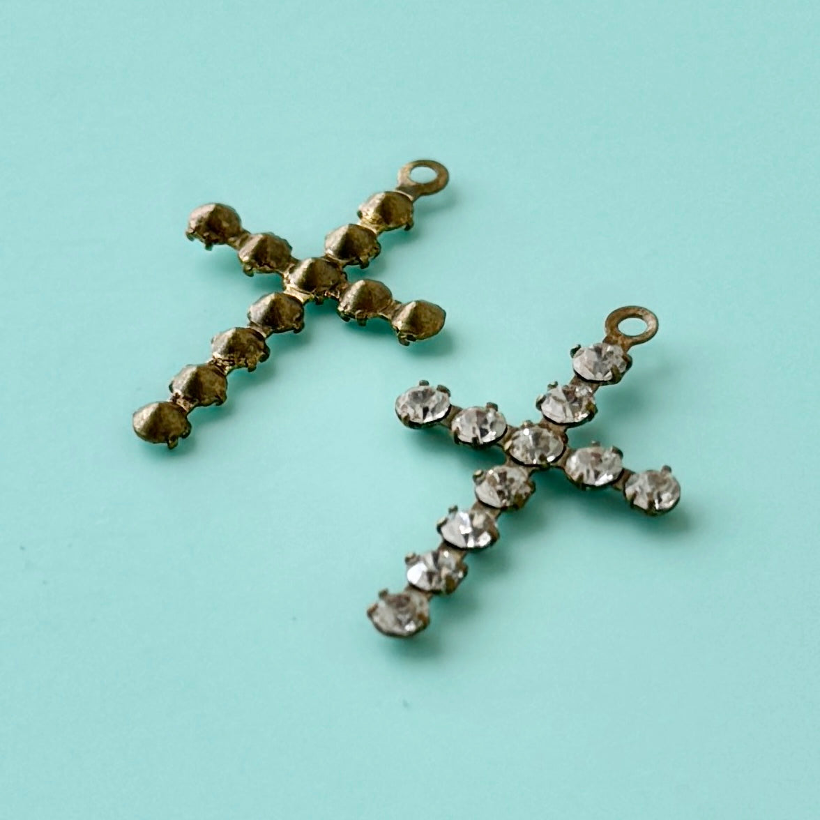 Vintage Rhinestone Cross Charms 23x14mm【2pcs】