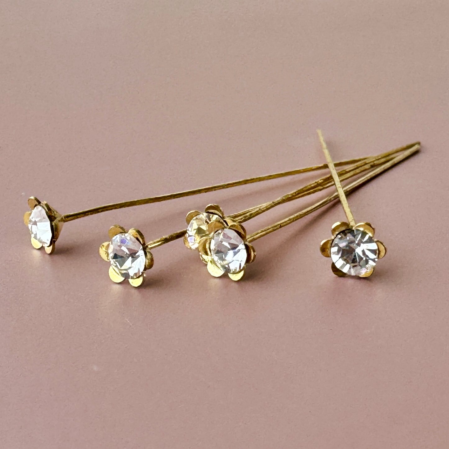 Vintage ラインストーン付フラワーデザインピン 0.5mm/35mm 【5pcs】