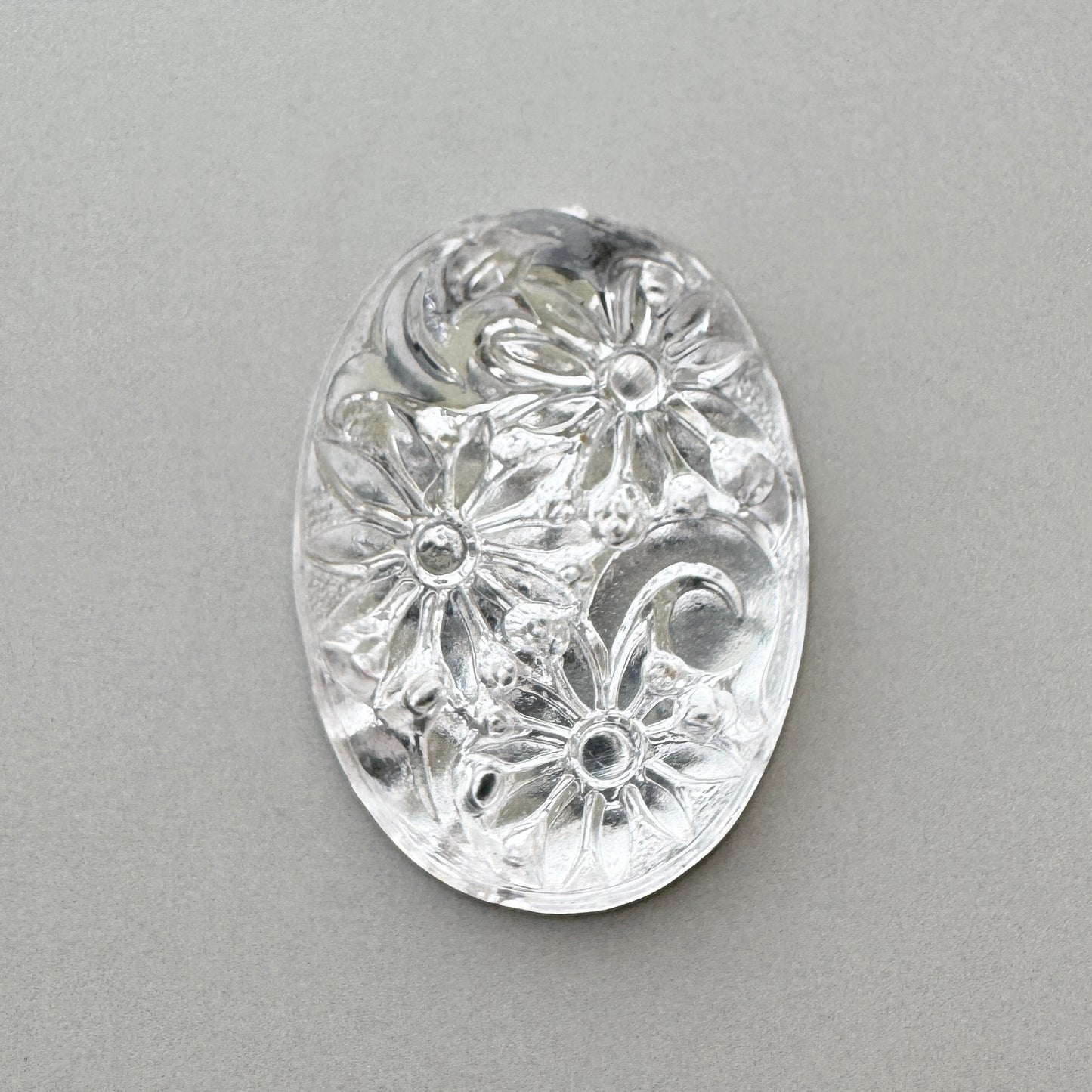 Japan Vintage Plastic Cabochon Clear Flowers 25x18mm