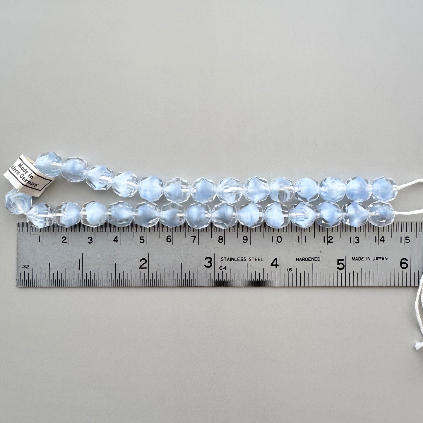 W.Germany Vintage Glass Beads Strand Blue Givre Faceted 10mm