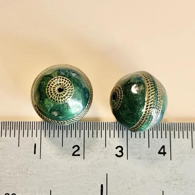 Plastic Beads Gold Tapestry Round LODEN GREEN 12mm【2pcs】