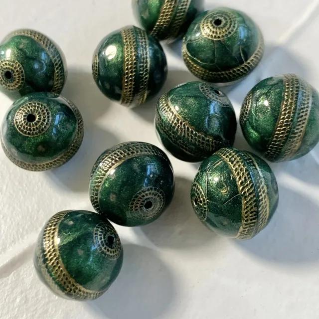 Plastic Beads Gold Tapestry Round LODEN GREEN 12mm【2pcs】