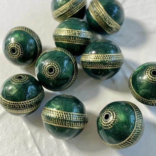 Plastic Beads Gold Tapestry Round LODEN GREEN 16mm【2pcs】