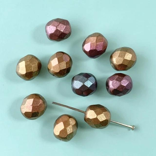 Czech Glass Beads Fire Polished Round・Soft Metallic Mix 9mm【10pcs】