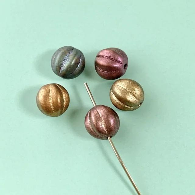 Czech Glass Pressed Beads・Melon・Soft Metallic Mix 8mm【5pcs】