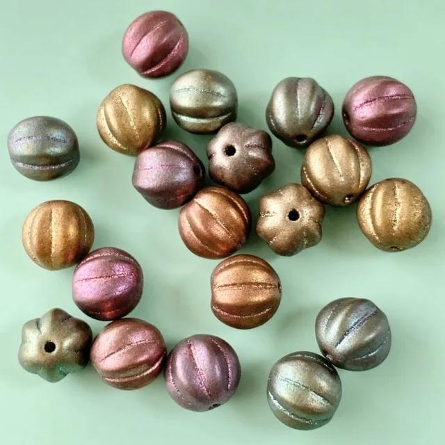 Czech Glass Pressed Beads・Melon・Soft Metallic Mix 8mm【5pcs】