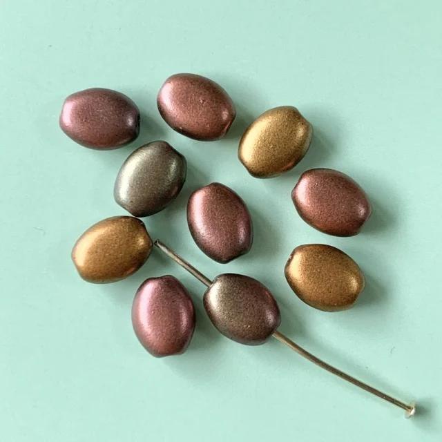 Czech Glass Pressed Beads Oval・Soft Metallic Mix・8x6mm【10pcs】