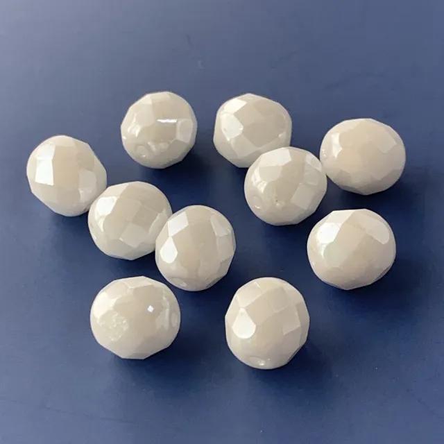 Czech Fire Polished Beads CHALK WHITE SHIMMER 6mm / 8mm