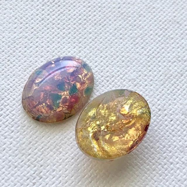 Czech Vintage Glass Fire Opal Cabochon 18x13mm