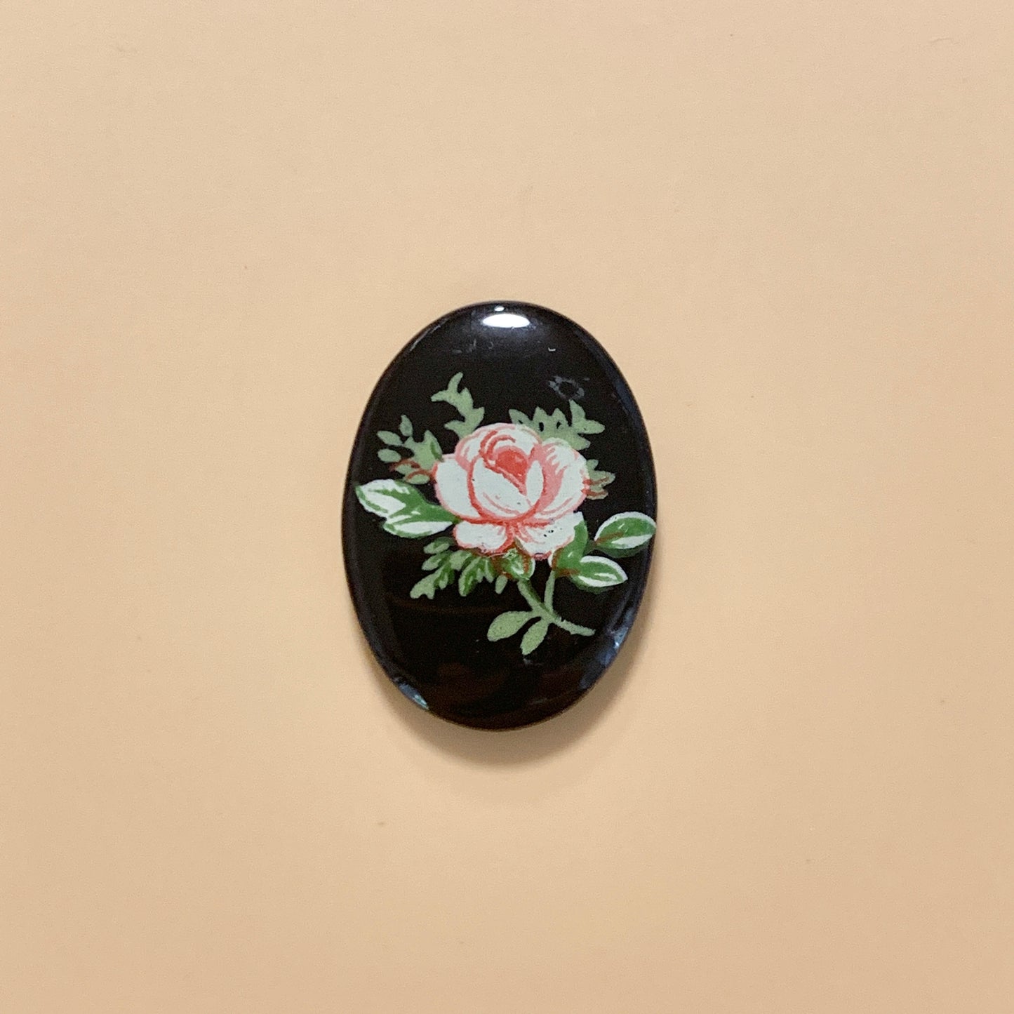 Japan Vintage Glass Black/Pink Flower 18×13mm