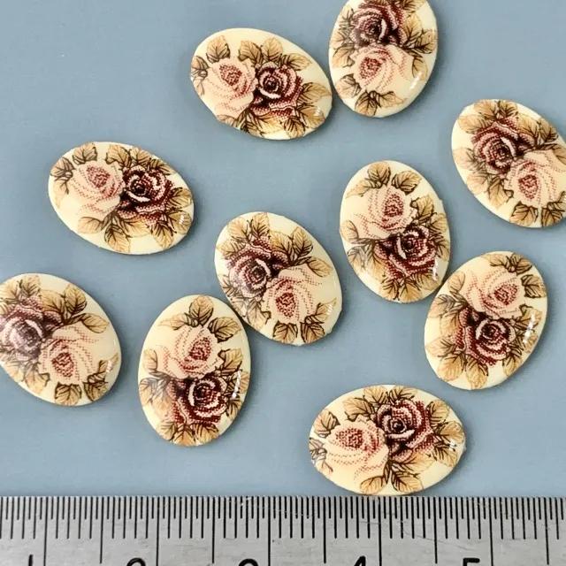 Japan Vintage Glass Two Roses Cabochon