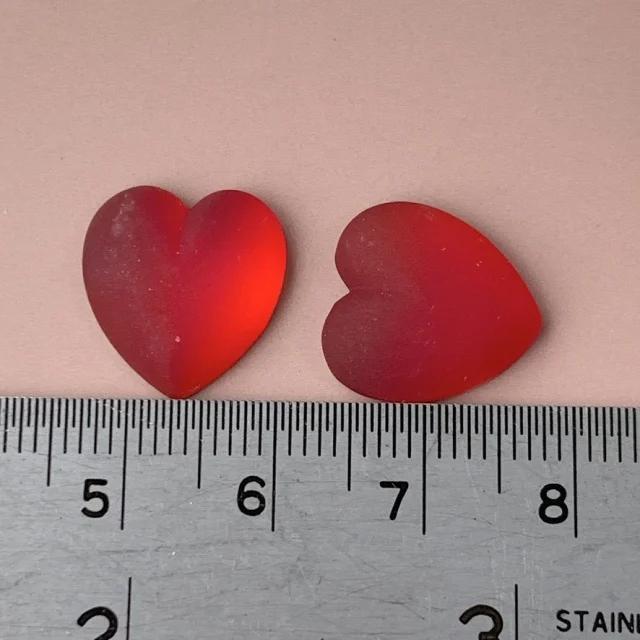Czech Vintage Glass Cabochon Heart Matt Ruby 15x14mm