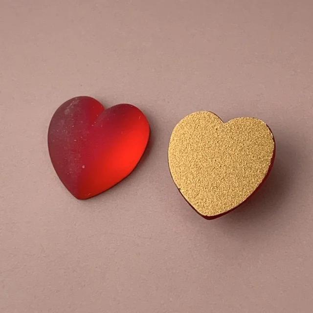 Czech Vintage Glass Cabochon Heart Matt Ruby 15x14mm