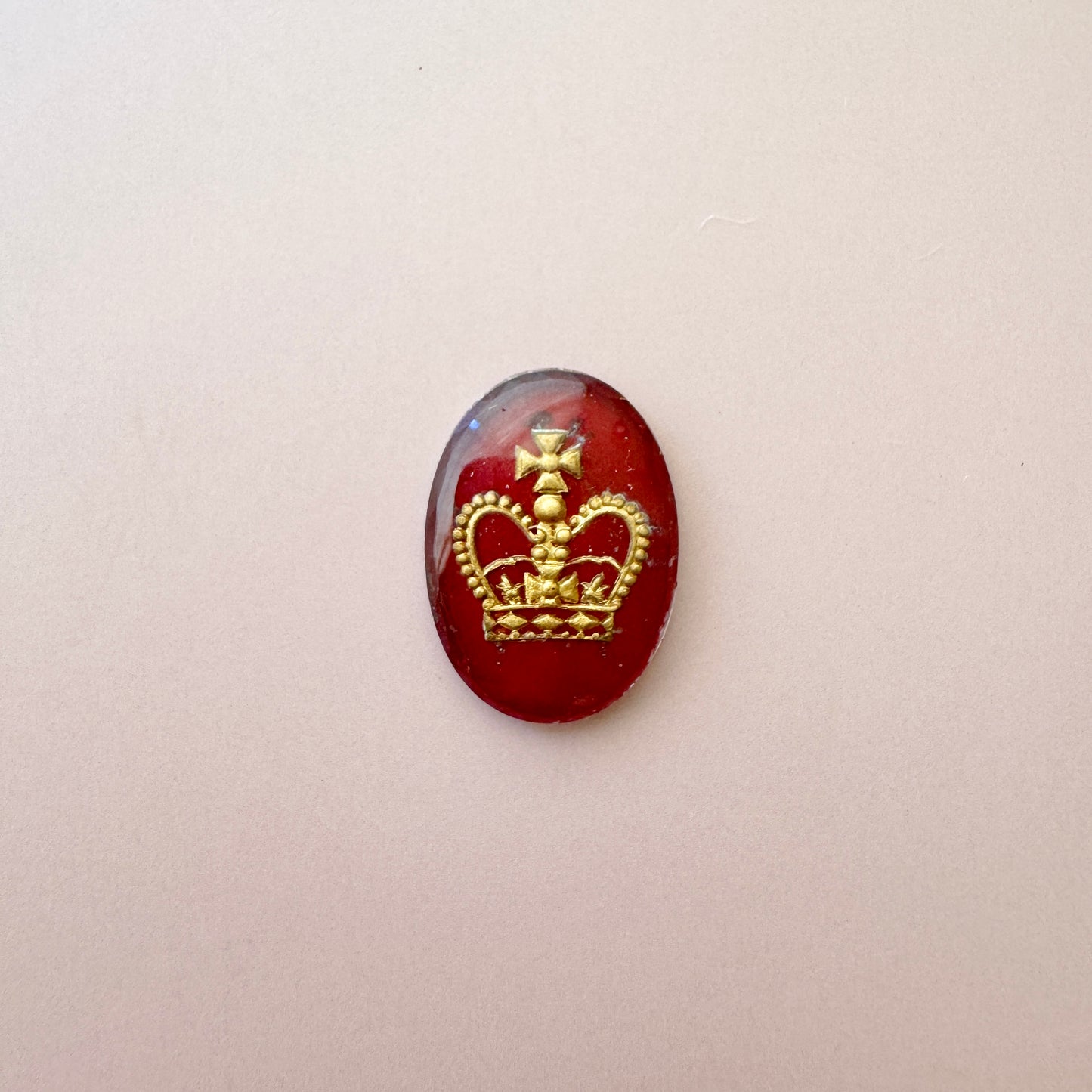 W.Germany Vintage Glass Crown Intaglio Cabochon Burgundy 18x13mm