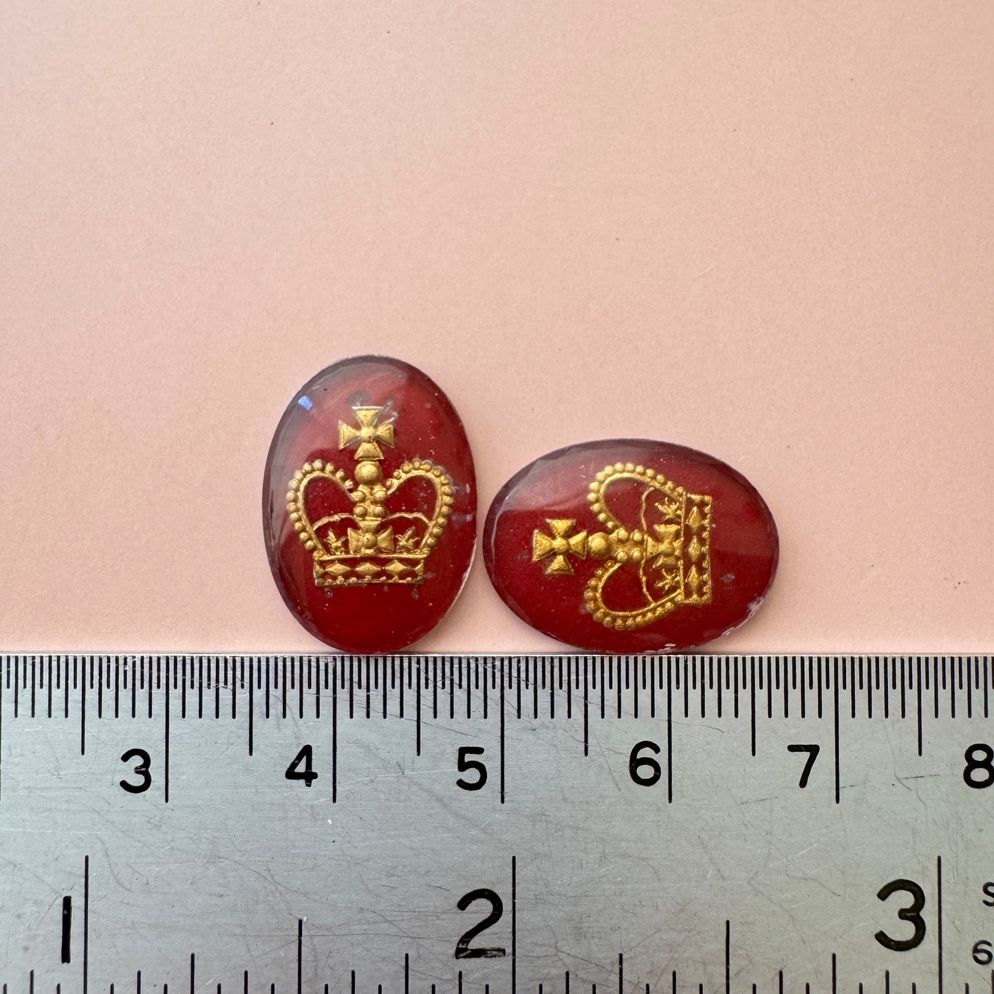 W.Germany Vintage Glass Crown Intaglio Cabochon Burgundy 18x13mm