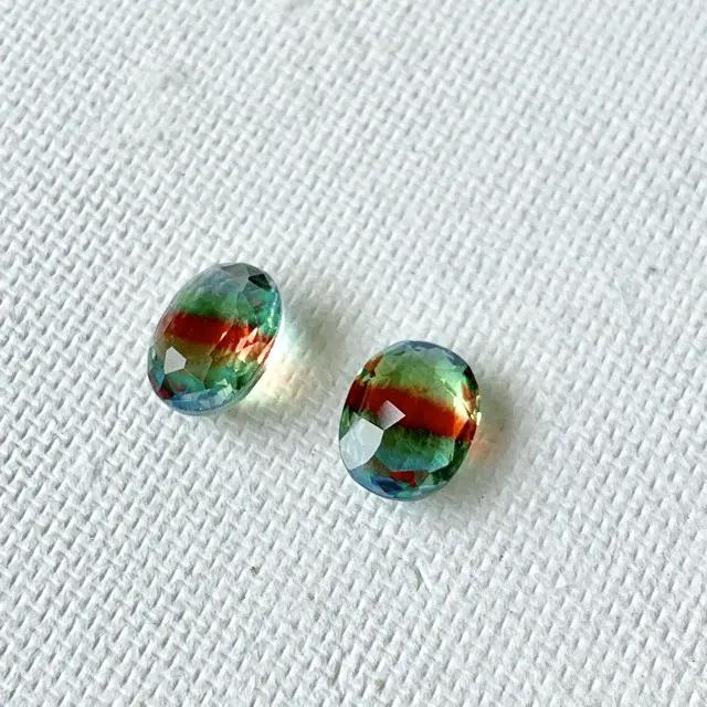 Tri-color Glass Stones Peridot/Sapphire/Ruby 10x8mm【2pcs】