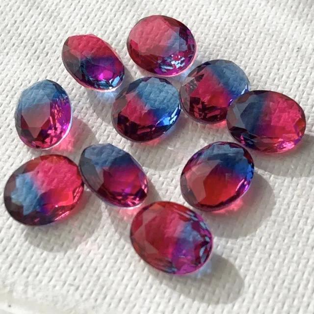 Bi-color Glass Stones Montana/Fuchsia 10x8mm【2pcs】