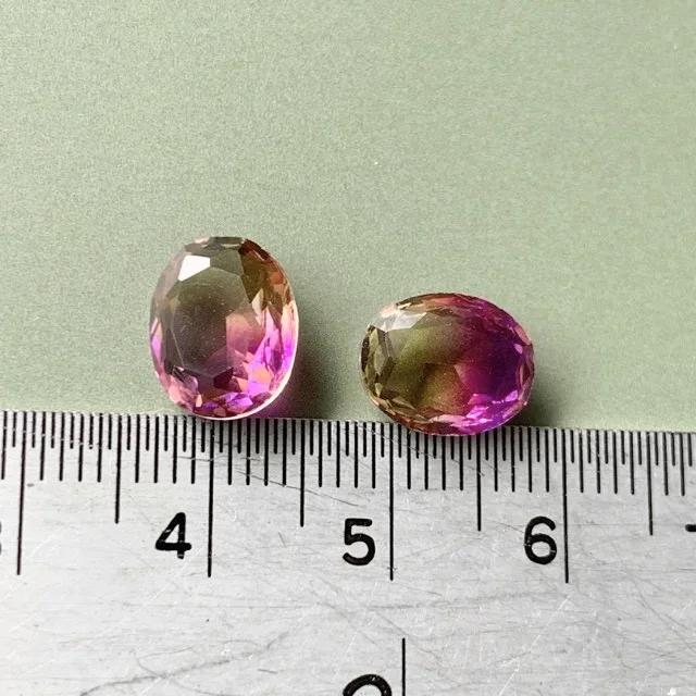 Bi-color Glass Stones Purple/Topaz 10x8mm【2pcs】