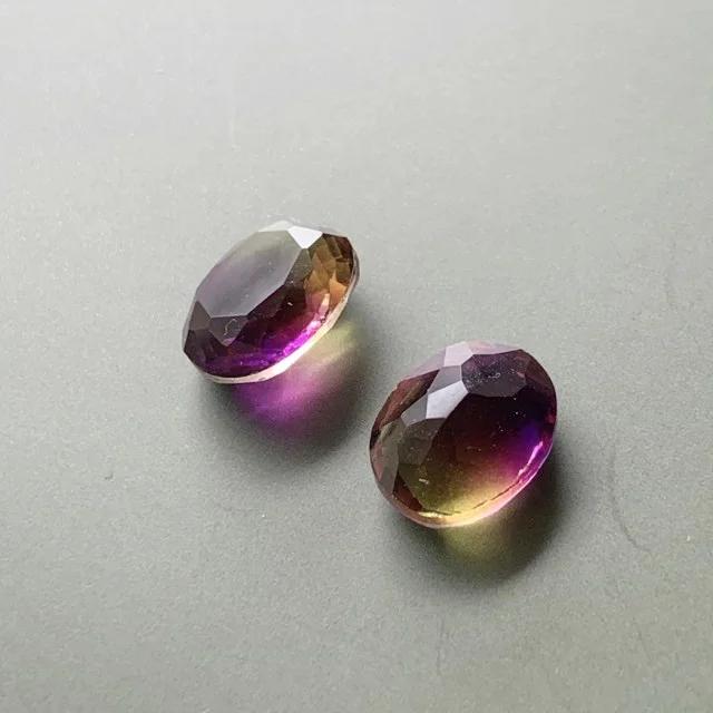 Bi-color Glass Stones Purple/Topaz 10x8mm【2pcs】