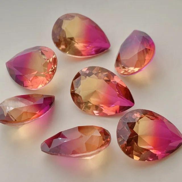 Bi-color Glass Stone Fuchsia/Topaz Pearshape 18x13mm