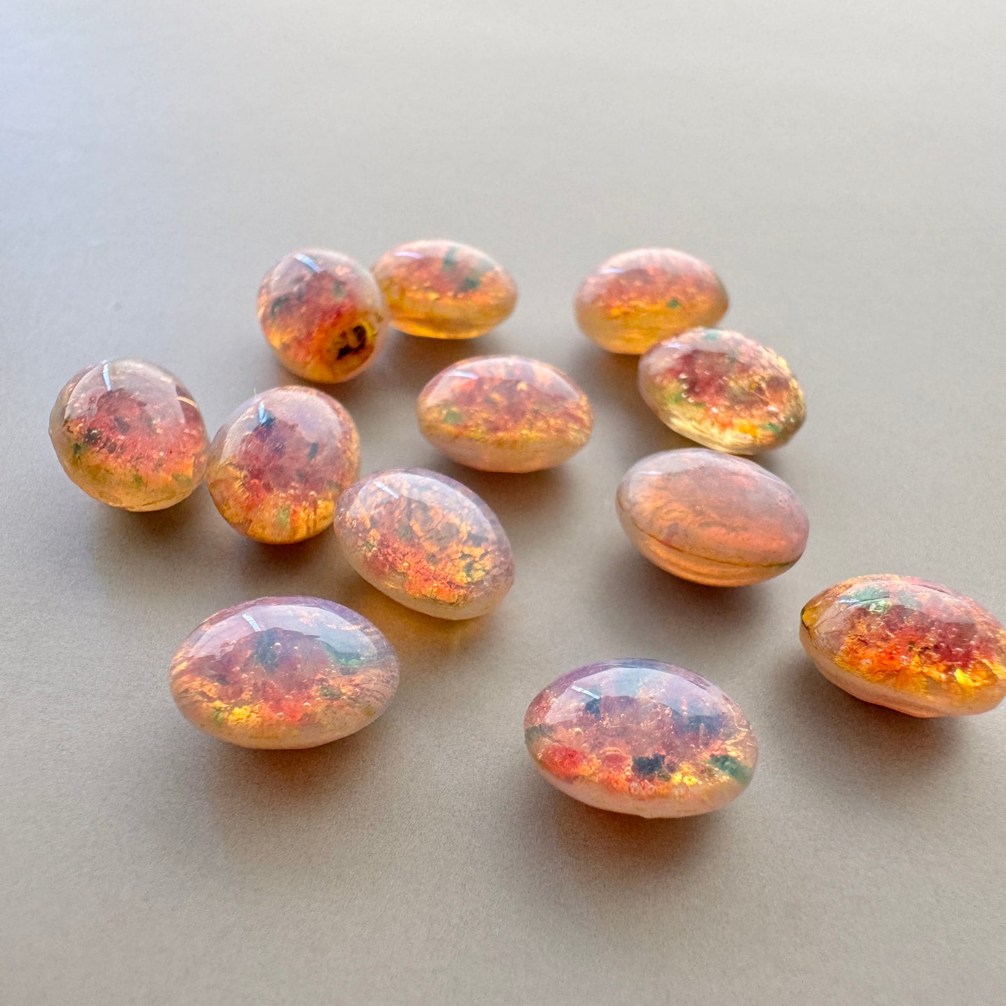 German Vintage Glass Point Back Fire Opal Oval 8x6mm【2 pcs】