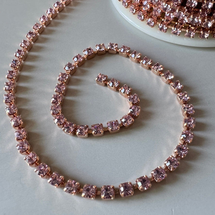 Vintage Swarovski Rhinestone Chain #110 Lt.Amethyst/Pinkgold【30cm】