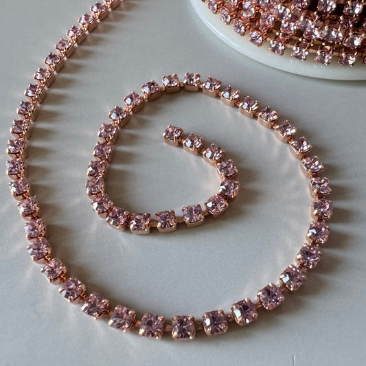 Vintage Swarovski Rhinestone Chain #110 Lt.Amethyst/Pinkgold【30cm】