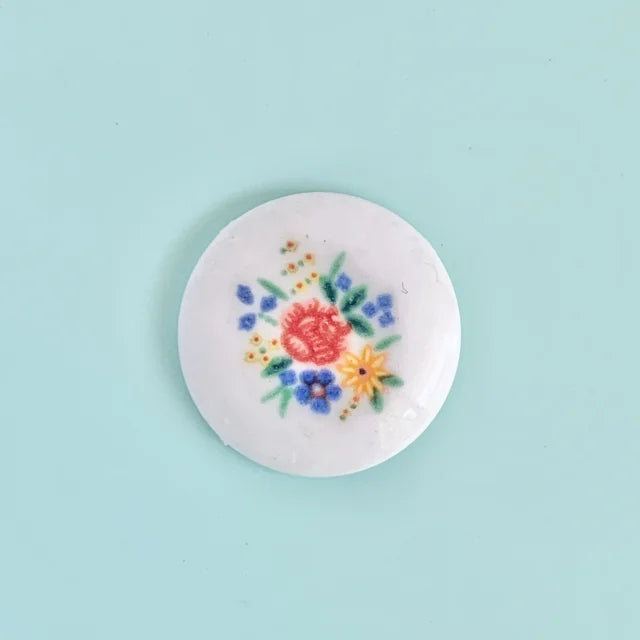 Japan Vintage Flower Decal Glass Cabochon Round 18mm
