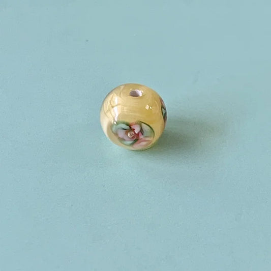 Czech Glass Lampwork Beads Flower Pink/Yellow 8mm