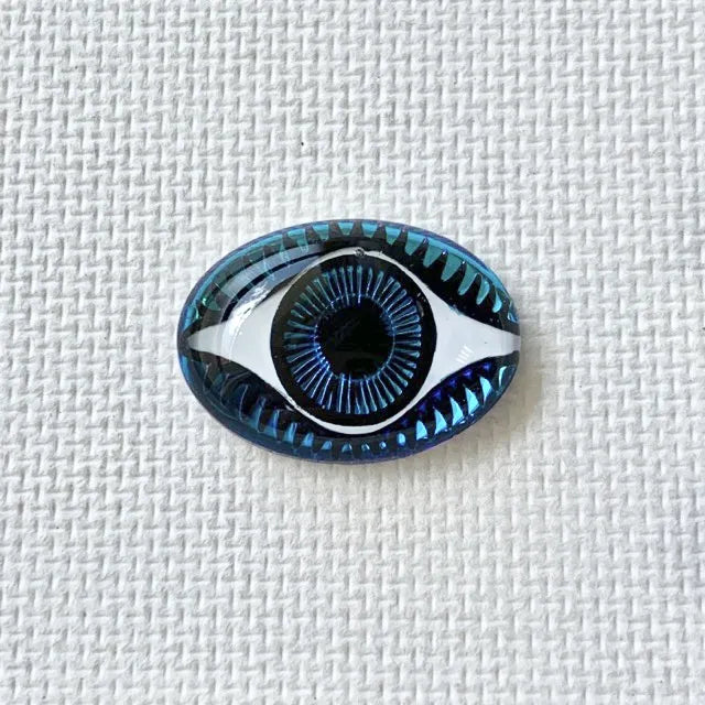 Czech Vintage Glass Intaglio Eye Bermuda Blue 18×13mm