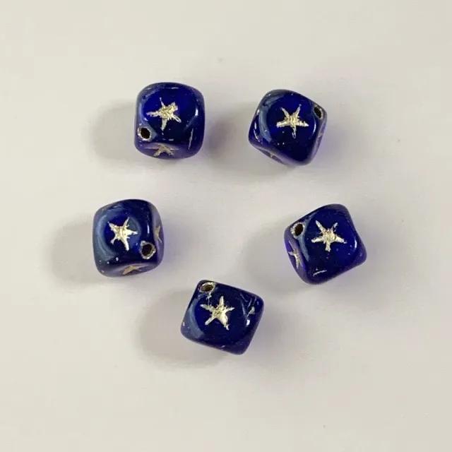 Czech Pressed Engraved Cube Beads 7mm【5pcs / 3colors】