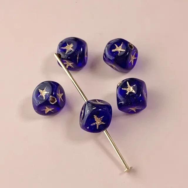 Czech Pressed Engraved Cube Beads 7mm【5pcs / 3colors】